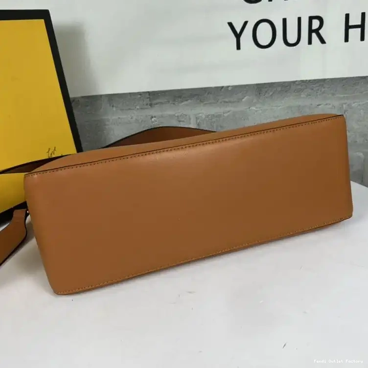 Affordable HOT Fendi In Zip O'Lock Bag Brown Calf Leather Shoulder 0526
